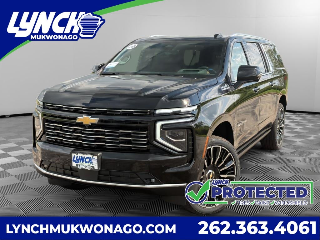 2026 Chevrolet Suburban High Country in Black — front three-quarter view