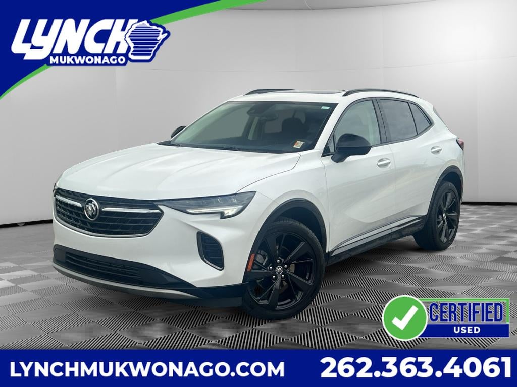2023 Buick Envision Essence in White Frost Tricoat — front three-quarter view