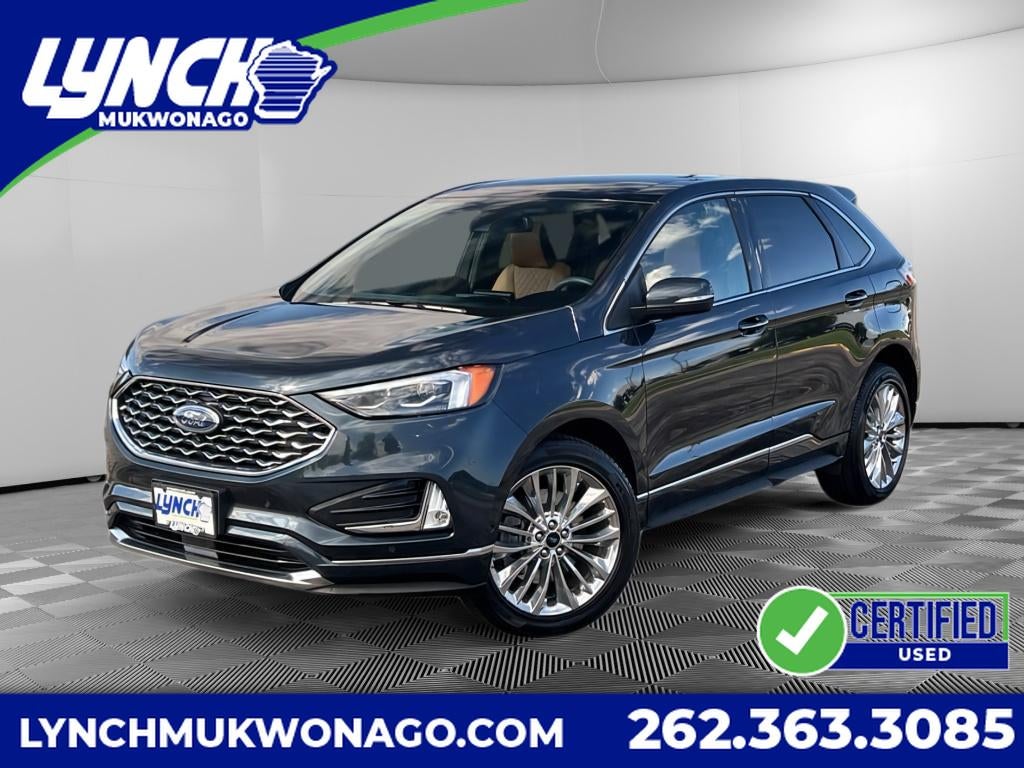 2024 Ford Edge Titanium in Stone Blue Metallic — front three-quarter view