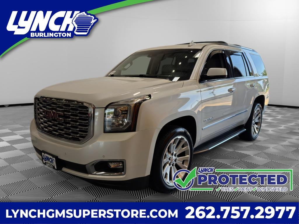 2018 GMC Yukon Denali in White Frost Tricoat — front three-quarter view